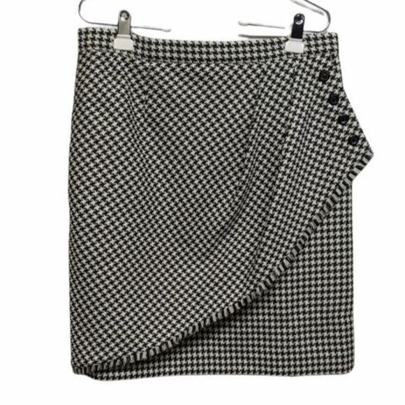Tahari Skirt Women Size 12 Fringe Gathered Houndstooth Lined Short Black & White - Picture 1 of 11